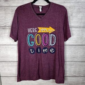 BELLA + CANVAS "Here For A Good Time" V-neck T-Shirt, Womens Size : Large
